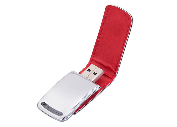 Muestre el cuero USB del color rojo de la marca 16G 2,0 de la vida con el logotipo grabado en relieve para los datos de copiado sobre el ordenador